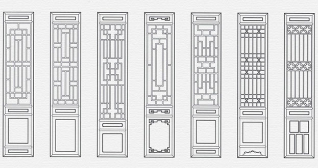 新田常用中式仿古花窗图案隔断设计图